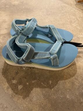 TIME  and TRU Light Blue Strappy Platform Sandals